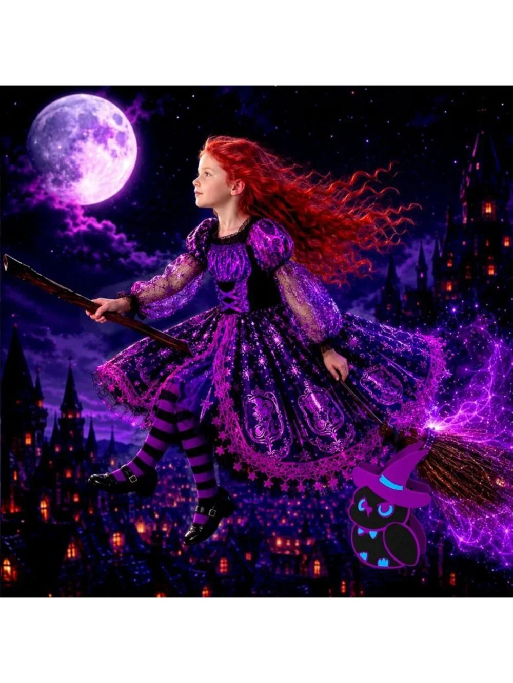 Light Up Witch Costume for Girls, Spooky Halloween Outfit for Kids 3-10